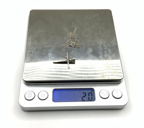 14k White Gold Sapphire AJC Small Cross Pendant 15.5” Dainty Chain Necklace ~ 2g - Picture 12 of 12