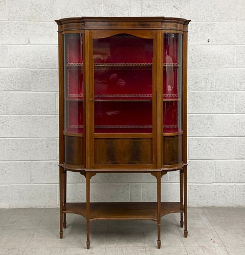 QUALITÄT ANTIKE EDWARDIANISCHE VITRINE MAHAGONI INTARSIEN BOGENFRONT VERGLAST - Bild 9 von 9