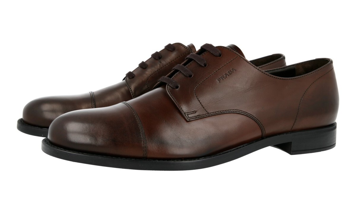 Prada Tan Leather Men\'s Derby Cap Toe Dress Shoes US 7 UK 6 PRADA Cap Toe Brogue Derby Dress Shoes - 2EC133 - Brown  main image 2