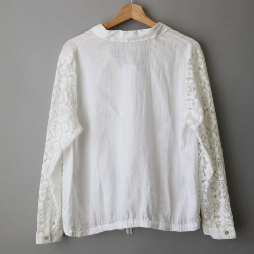 J Jill Top Womens Petite Large Love Linen White Eyelet Lace Coastal Beachy - Picture 6 of 12