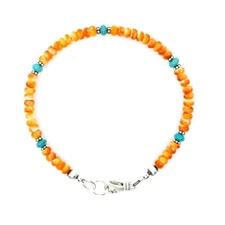 Blue Arizona Turquoise & Orange Spiny Oyster Bracelet, Womens Feminine Everyday
