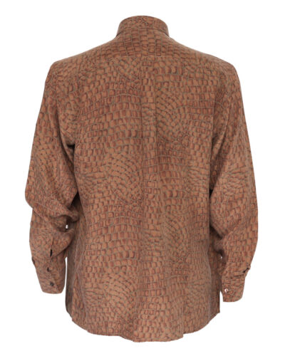 NWT Auth YVES SAINT LAURENT pure silk SHIRT brown crocodile luxury Italy 41 16 - Picture 2 of 4
