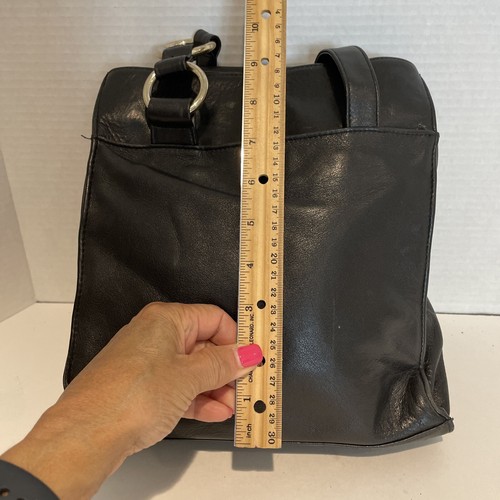 Laura Scott Shoulder Bag Purse Organizer Black Vegan Leather Silver Rings EUC - Picture 9 of 14