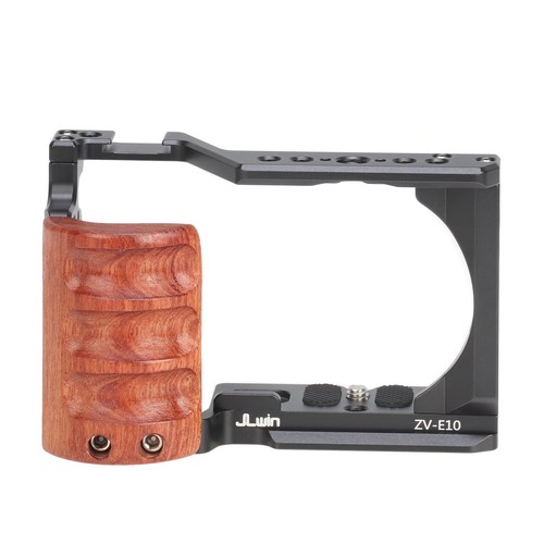 Full Camera Cage with Wooden Side Handle Grip for Sony Alpha ZV-E10 Camera - Picture 10 of 23