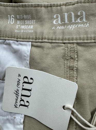 ANA Women's Plus Size 16 Mid-Rise Midi Short Flat Front 5" Shorts Khaki NEW - Picture 6 of 9