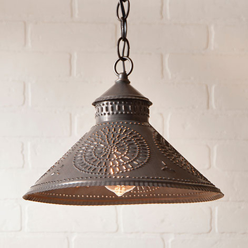 Country Primitive 14 Inch Fireside Willow Lamp Shade Blackened Tin Lampenschirme - Primitive Country Pendant Lighting