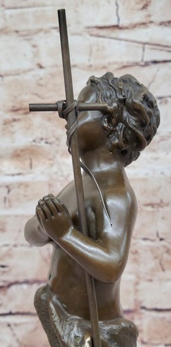 Firmado Portador Niño Desnudo Escultura de Bronce Estatua Art Deco Base Mármol Figura Arte - Imagen 8 de 10