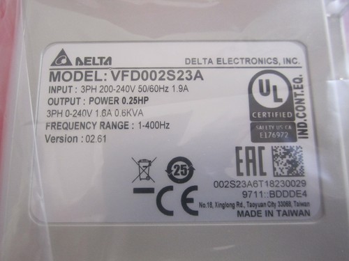 Delta VFD-S series Inverter VFD-002S23A Frequency Drive 1/4HP 3PH 230V - Picture 2 of 2