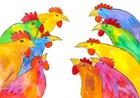 Colourful Quirky Hens   Thick  Cotton Tea towel 46cm x 66cm