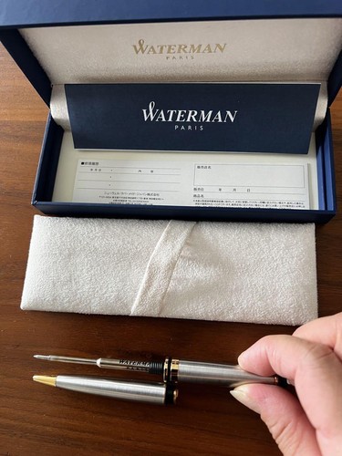 WATERMAN Ballpoint Pen Silver Metal Golden Trim With Pen Pouch Mint Condition - Picture 8 of 11