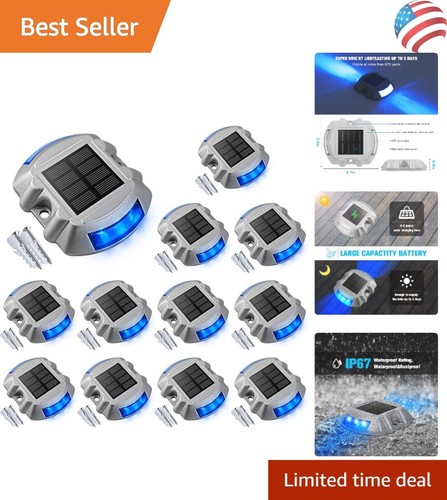 12-Pack Blue LED Solar Lights - Shock Resistant, Waterproof Outdoor Illumination