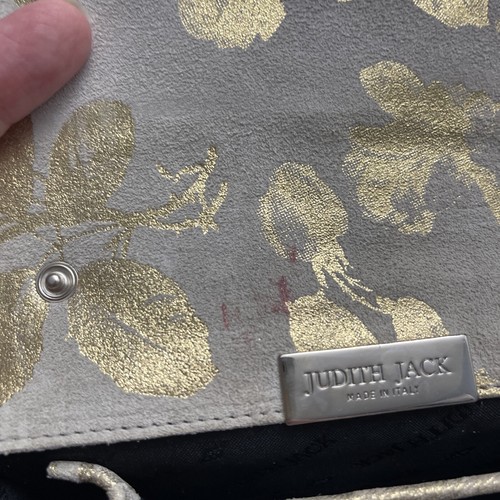SALE Judith Jack Suede Leather Gold Floral Hand Clutch Purse Made In Italy - Picture 7 of 8