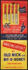 Vintage full matchbook OLD NICK and BIT-O-HONEY candy bar Paring Knives pictured