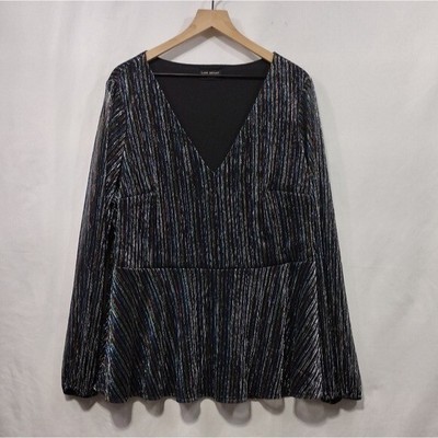 NEW Lane Bryant Metallic Strips Blouse Womens 22/24 Boho Retro 90s Disco Grunge