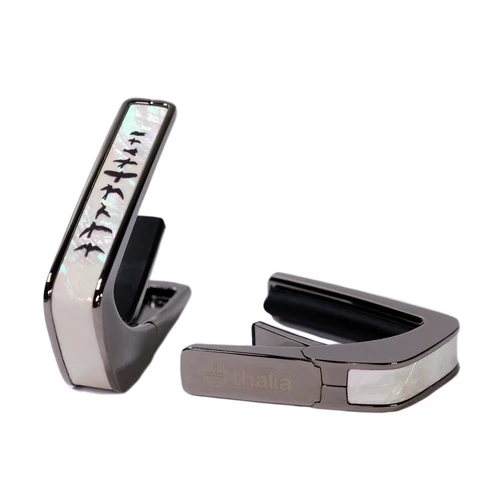 Thalia Deluxe Series Black Chrome Finish Guitar Capo, Birds on Pearl