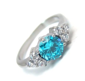 Blue-Topaz-color-Solitaire-Ring-Side-Stones-Stainless-Surgical-Steel-Select-Size