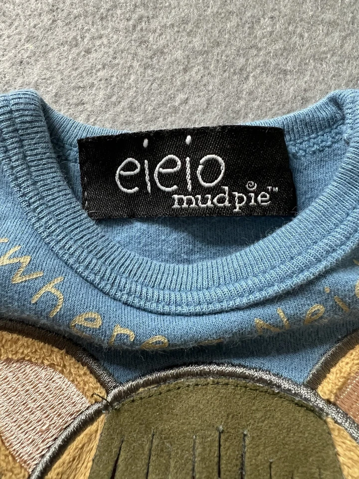 Body Mud Pie Meninos 0-6 Meses Fazenda de Cavalos 100% Algodão Animais Azul País - Imagem 3 de 4