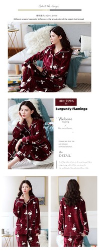 Winter Pajamas Women Warm Pyjamas Fleece Thick PJ Flamingo Pajamas - Picture 2 of 3