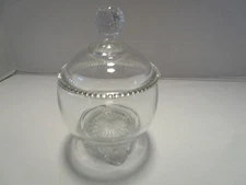 EAPG U.S. Glass Lacy Colorado Medallion Clear Candy Dish beaded lidded Ftd 1890s