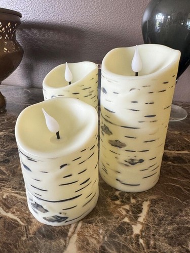 Luminara Flameless Battery Operated Pillar Candles Real Birch Bark LED Light 3PC - Picture 4 of 16
