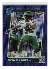 Michael Carter 2021 Donruss Optic Rated Rookie Purple Shock Prizm RC #235 Jets
