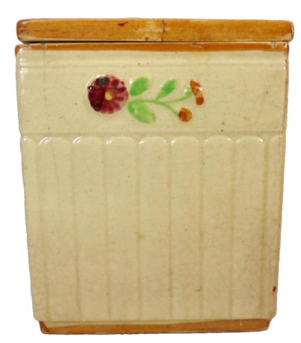 Barattolo orzo fiori dipinti a mano ceramica quadrato Giappone vintage così com'è - Foto 3 di 11