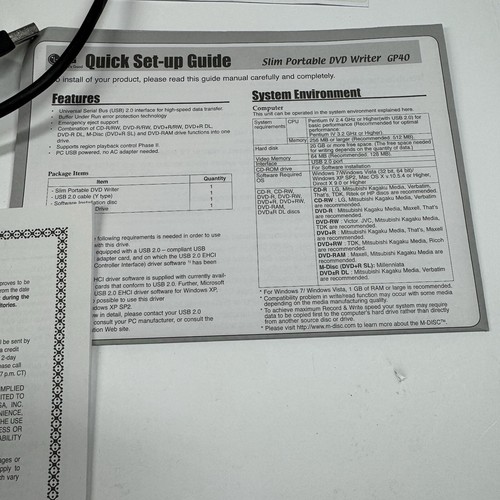 LG Slim Portable DVD Writer GP40 USB External For Notebook Users Untested - 第 11/14 張圖片