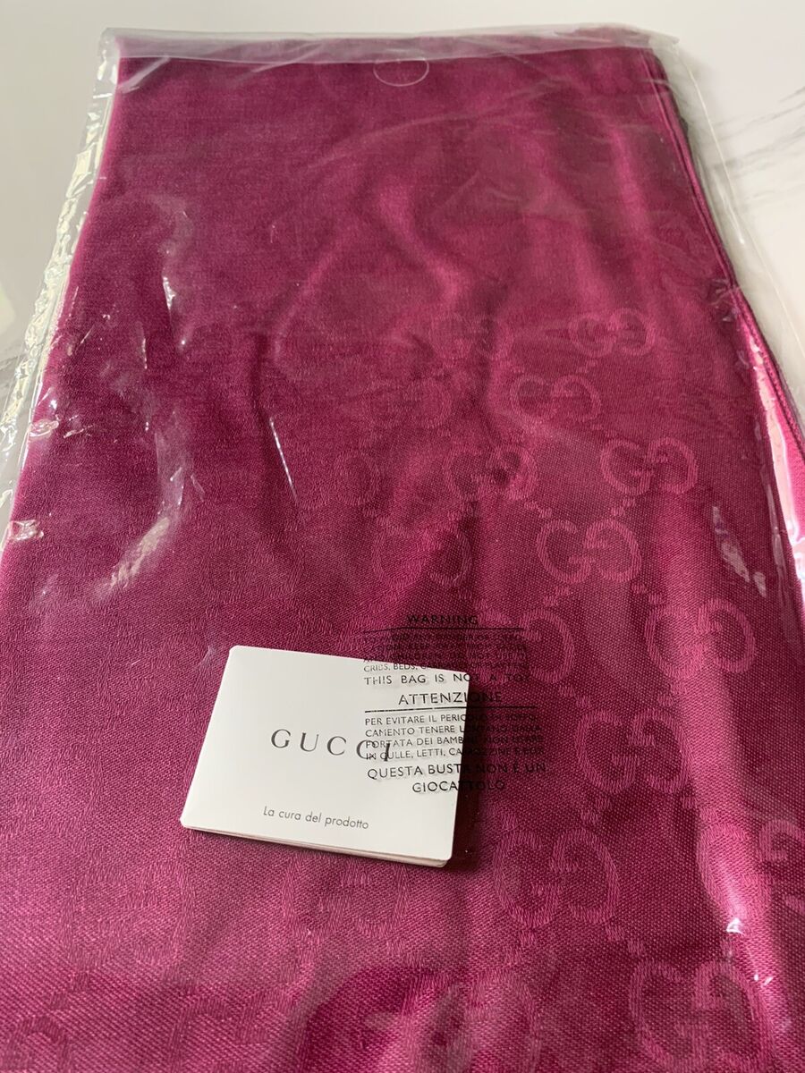 New Auth Gucci Women Monogram GG Jacquard Silk & Wool Scarf New Auth Gucci Women Monogram GG Jacquard Silk & Wool Scarf