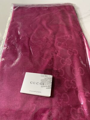 New Auth Gucci Women Monogram GG Jacquard Silk & Wool Scarf
