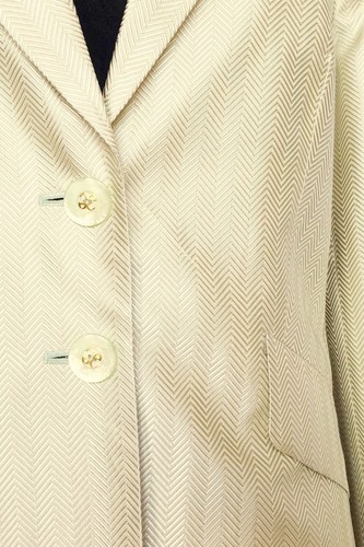 ELEGANCE PARIS Silk Blazer SlimJacket Luxury Herringbone Pattern Gold Metallic L - Picture 2 of 8