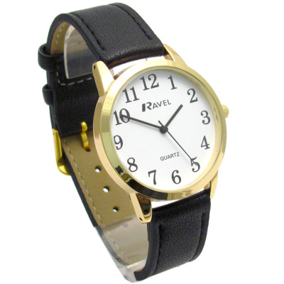 Ravel superklare leicht ablesbare Herren-Quarzuhr schwarzes Armband weißes Zifferblatt R0132.02.1