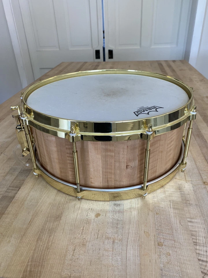 5 1/2 x 14 Custom made snare drum. Curly Maple Stave shell. - Image 2 of 4