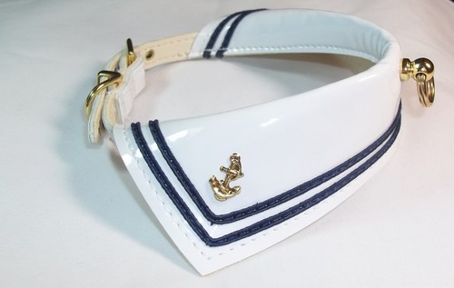 Cuello de mascota para perro marinero cuero blanco patentado 5 tallas ¡Adorable! Hecho a mano en EE. UU. - Imagen 35 de 37