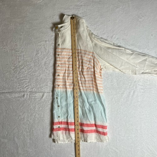 C&C California Womens Linen Blouse Size 2X Button Up Multicolor Lagenlook Beachy - Picture 3 of 7