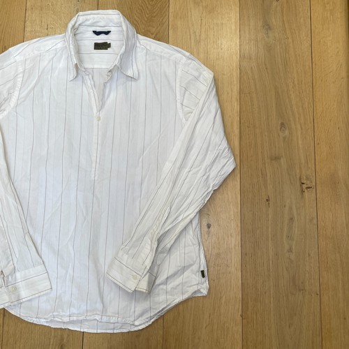 Mens Kenzo Shirt L Large White Striped Long Sleeve 1/4 Button Casual Top - Picture 6 of 15