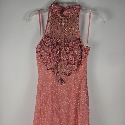 Vintage Alyce Designs 90s Sleeveless Pink Beaded High Neck Floor-Length Dress-10 - Picture 1 of 16