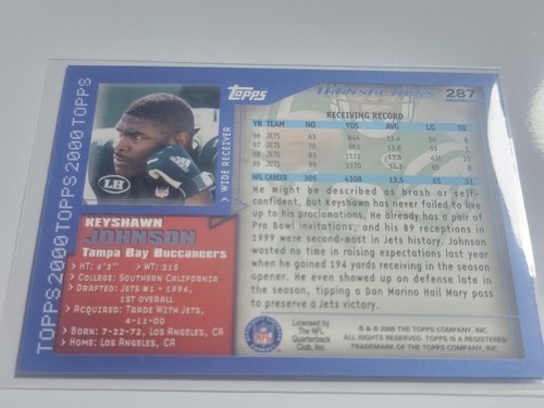 KEYSHAWN JOHNSON 2000 Topps #287. JETS - Picture 2 of 2