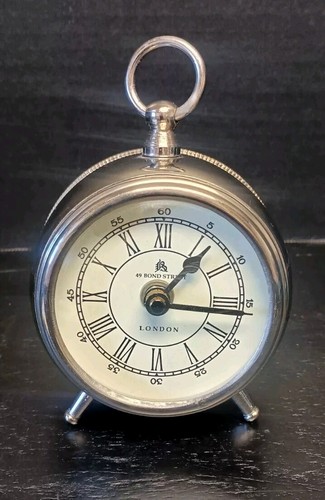 49 Bond Street London Retro verchromt Schreibtisch Tisch Analog Uhr Batteriebetrieb 5"