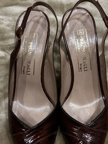 Vintage Bruno Magli Women's Leather Peep Toe Heel Slingback Size 7 Brown/Black - Picture 8 of 14