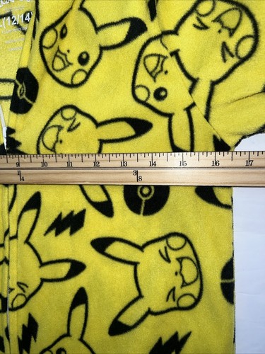 Pokemon Pikachu Jumpsuit Pajamas One Piece Fleece Full Zip Hooded Boys Lg 12-14 - Picture 5 of 8