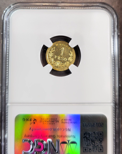 1895 Cn M MEXICO GOLD 1 PESO HERALDIC EAGLE NGC AU 58 RARE LOW MINTAGE - Picture 2 of 3