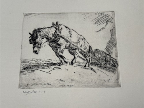 ANTIQUE ETCHING WPA AMERICAN REGIONALISM HORSE SIGNED MYSTERY ARTIST VINTAGE - Picture 3 of 14