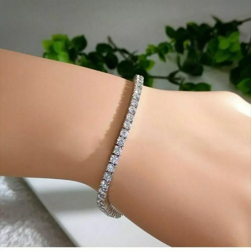 Round Cut GH-SI Natural Diamond GIA Verified Tennis Bracelet 14Kt White Gold - Picture 10 of 24