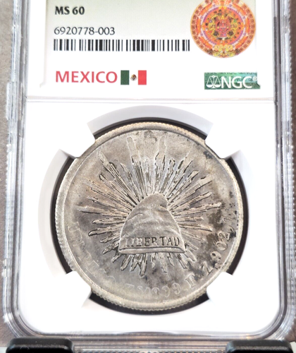 1899 Zs FZ MEXICO SILVER 1 PESO LARGE CAP & RAYS NGC MS 60 SCARCE MINT STATE - Picture 3 of 3