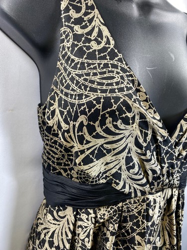 Silk Dress Jones New York 10 champagne and black print empire full skirt - Picture 2 of 12