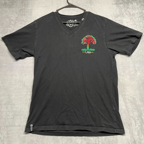 LRG Lifted 1947 Y2K T-Shirt Men's Large Black 100% Cotton V-Neck Short Sleeve