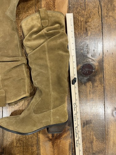 Anthropologie Slouch Boots Size 7 / 37 Brown Leather Suede Pull On Tall Knee - Picture 4 of 8