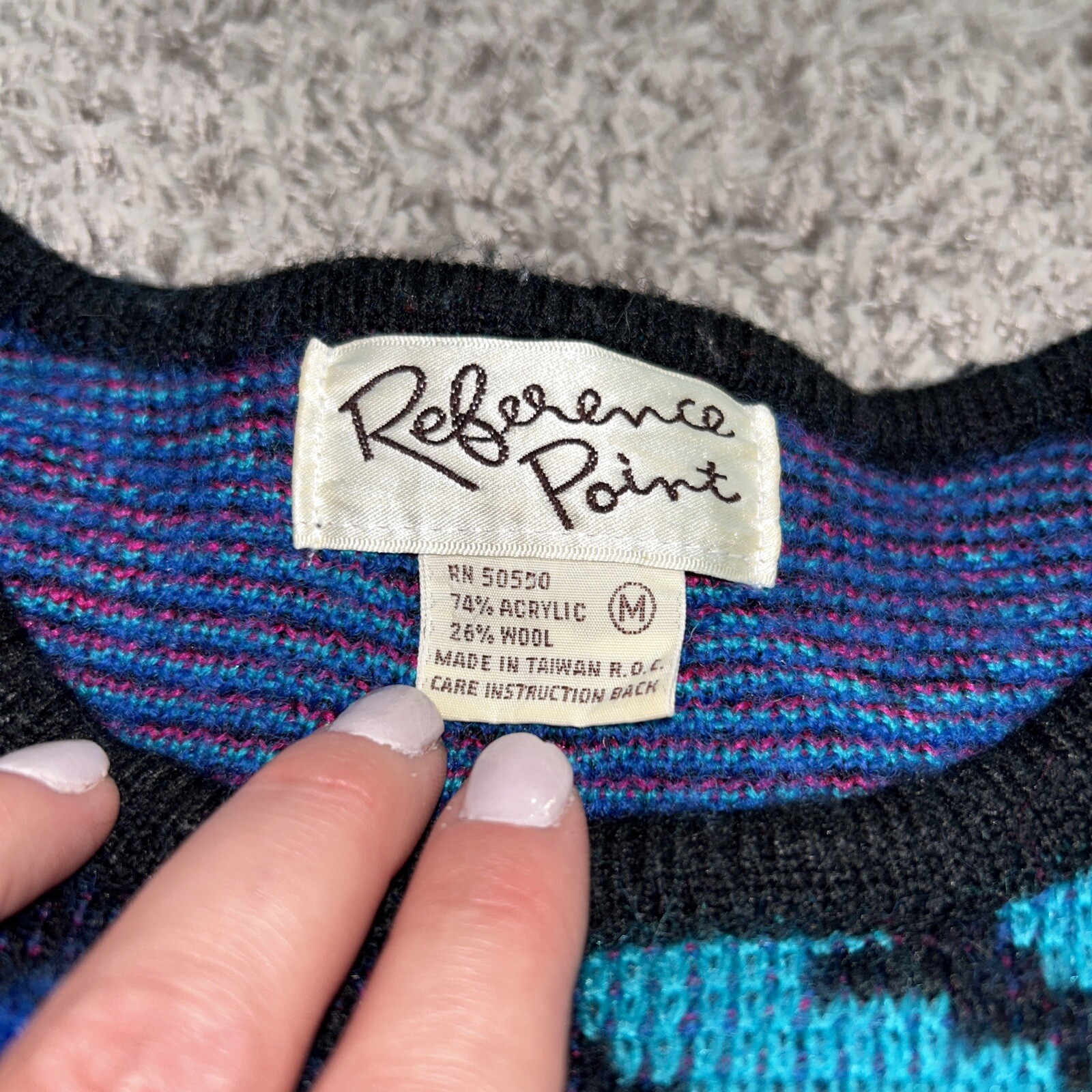 Reference Point Black Blue Pink Wool Sweater Size… - image 3