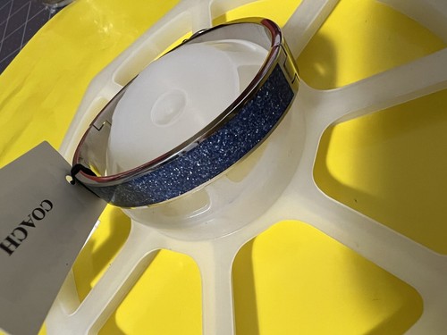 COACH BRACELET, SIGNATURE PUSH HINGED BANGLE silver spark blue - Picture 2 of 7