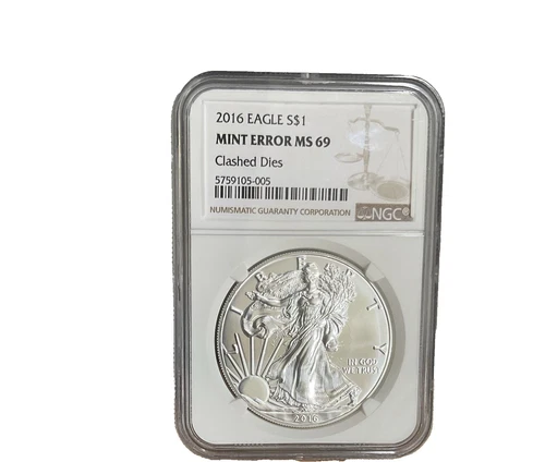 Mint Error  2016  $1  American Silver Eagle  NGC MS69 Clashed Dies